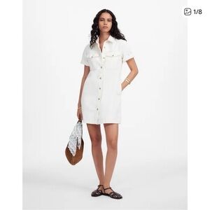 Madewell White Short-Sleeve Button-Front Denim Mini Dress- XS